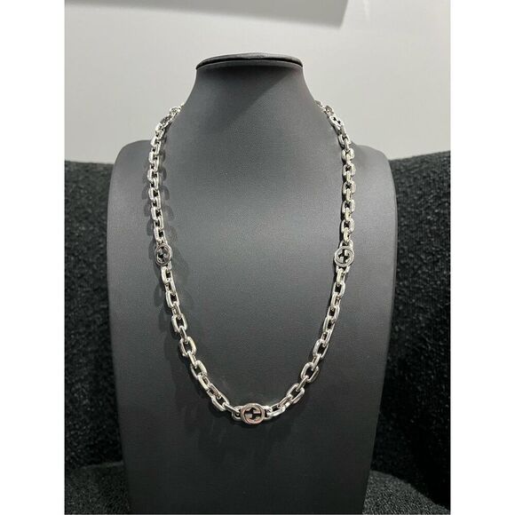 Gucci silver tone interlocking g chain link necklace unisex - Picture 1 of 7